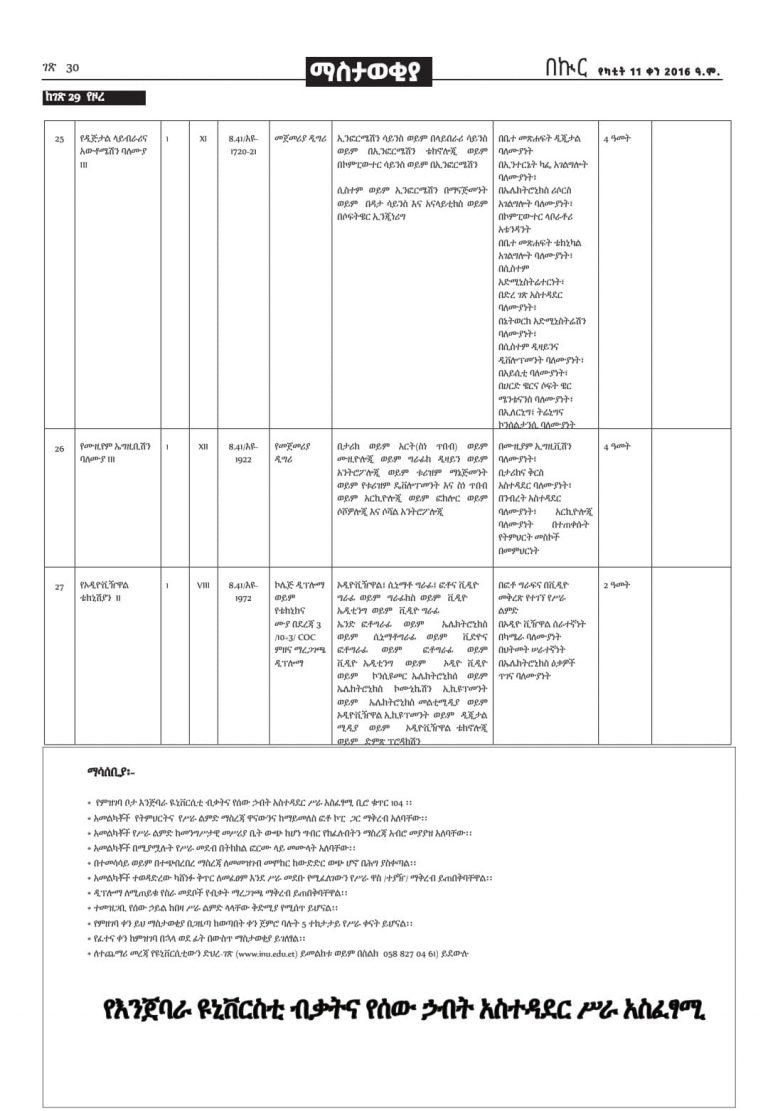 የእንጅባራ ዩኒቨርሲቲ የቅጥር ማስታወቂያ 6